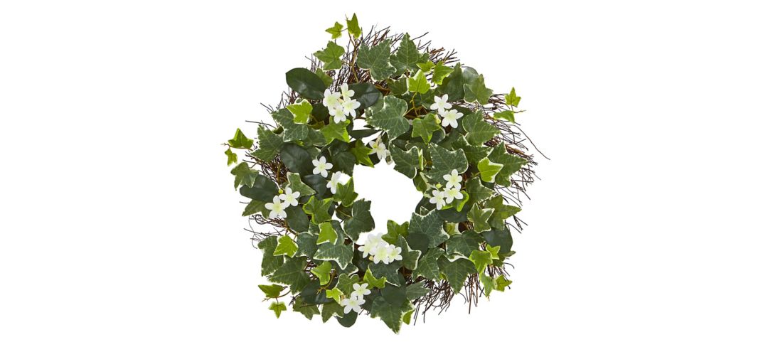 20in. Variegated Sage Ivy and Stephanotis Artificial Wreath