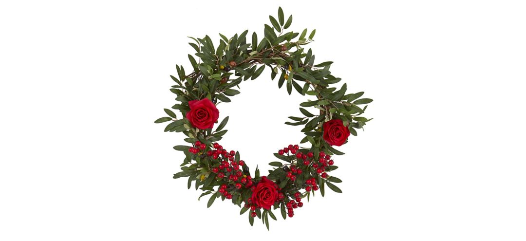 20in. Olive, Berries and Rose Artificial Wreath