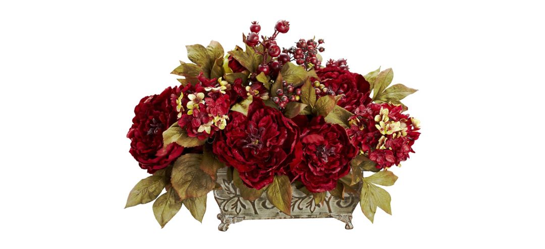 141149290 Peony & Hydrangea Silk Flower Arrangement sku 141149290