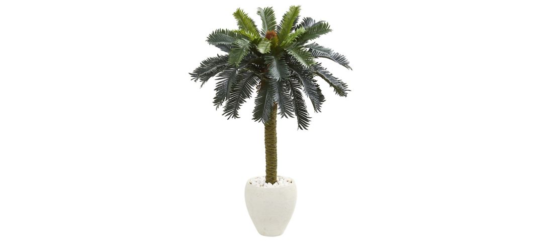 Sago Palm Artificial Tree in White Planter