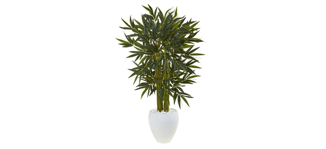4.5ft. Bamboo Artificial Tree in White Oval Planter