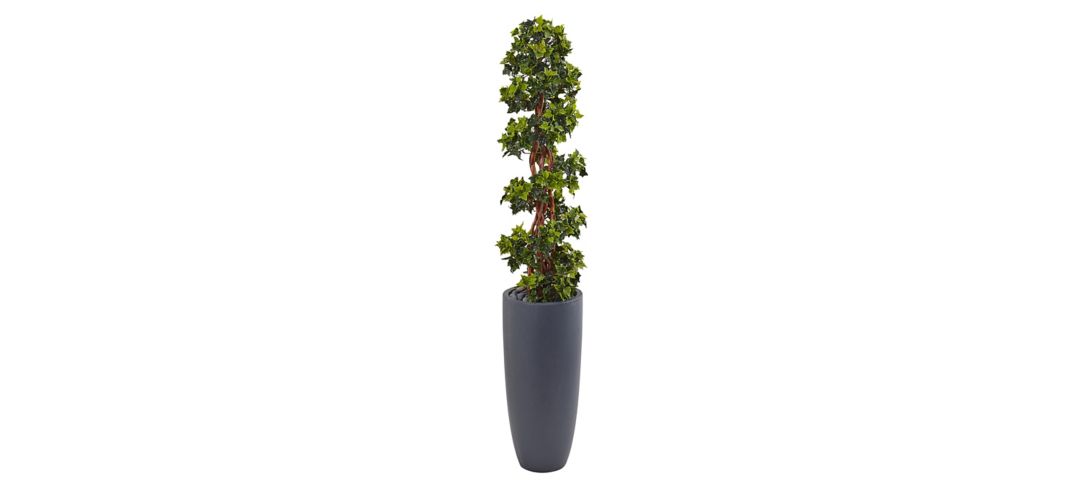 5ft. English Ivy Spiral Topiary Artificial Tree in Gray Planter (Indoor/Outdoor)
