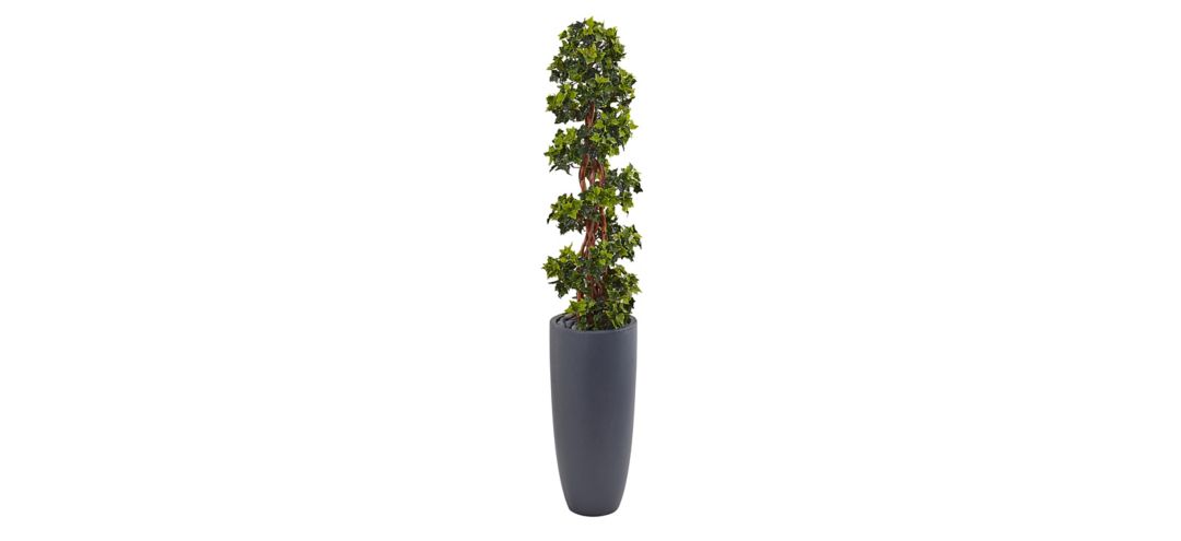 5ft. English Ivy Spiral Topiary Artificial Tree in Gray Planter (Indoor/Out