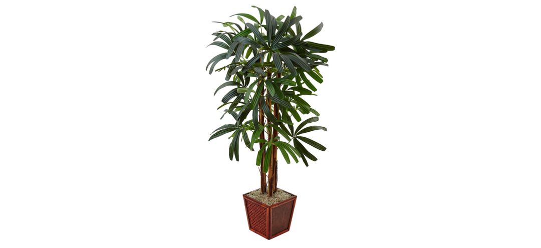 5ft. Raphis Palm Artificial Tree in Bamboo Planter