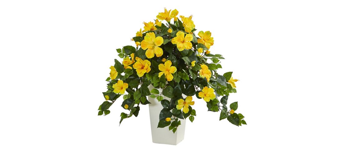 141163640 Hibiscus Artificial Plant in White Tower Planter sku 141163640