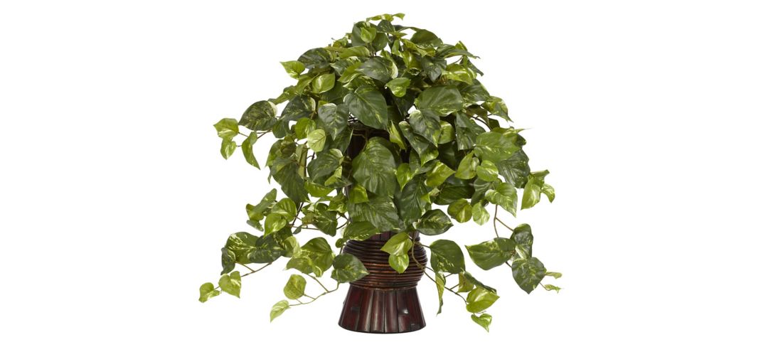 141166460 Pothos with Bamboo Vase Silk Plant sku 141166460