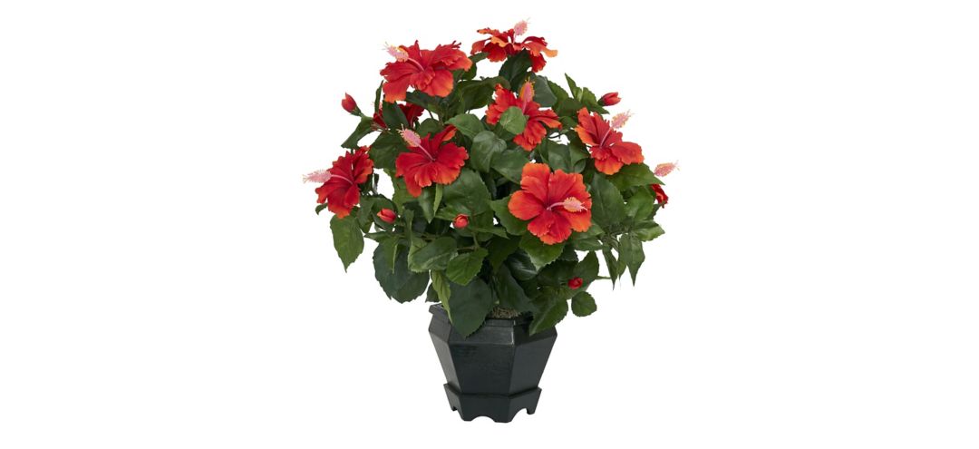 Hibiscus with Black Hexagon Vase Silk Plant