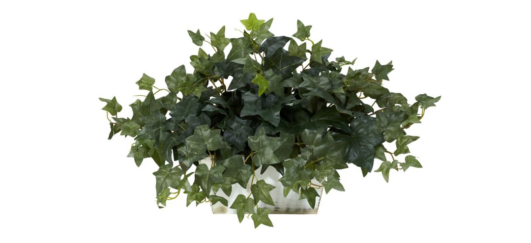 Ivy with White Wash Planter Silk Plant