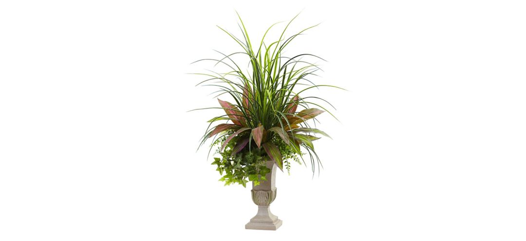 3ft. Mixed Grass, Dracaena, Sage Ivy & Fern with Planter