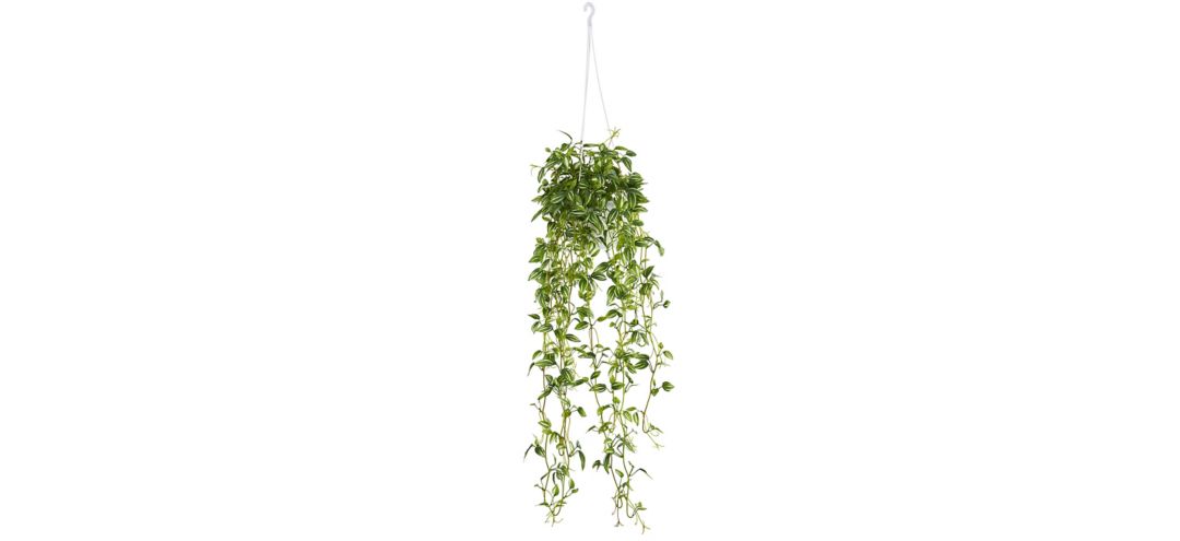 Green Variegated Wandering Jew Hanging Basket Artificial Plant