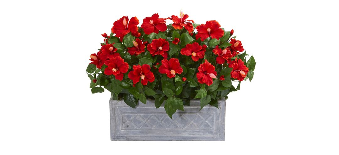 Hibiscus Artificial Plant in Stone Planter