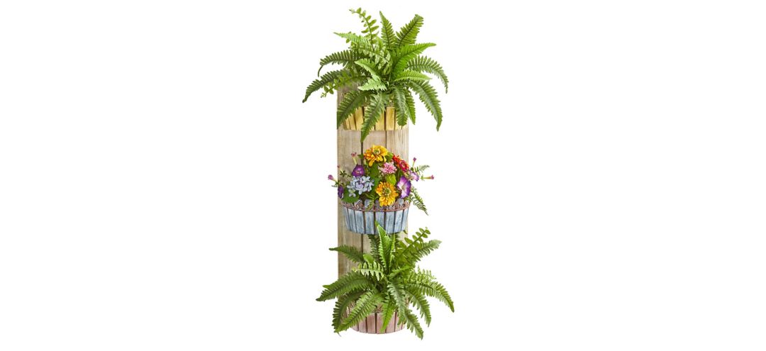 39in. Mixed Floral & Fern Artificial Plant in Three-Tiered Wall Planter