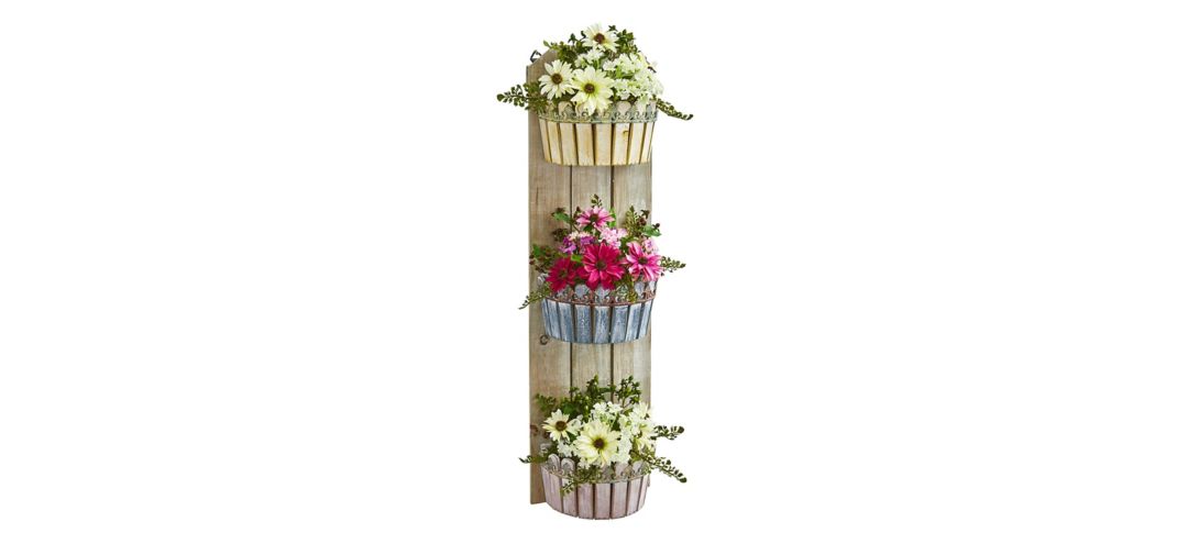 39in. Mixed Daisy Artificial Plant in Three-Tiered Wall Planter
