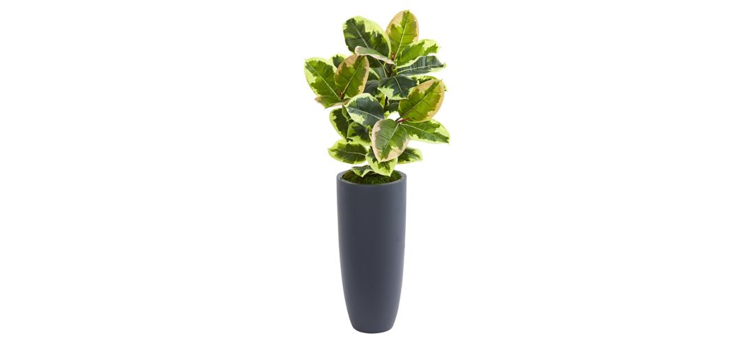 35in. Rubber Leaf Artificial Plant in Gray Planter