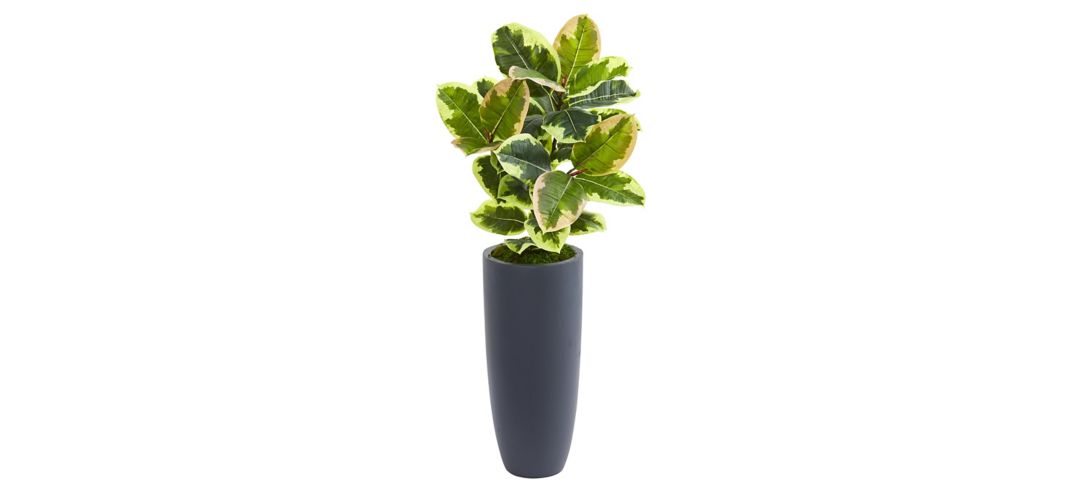 141187160 35in. Rubber Leaf Artificial Plant in Gray Planter sku 141187160