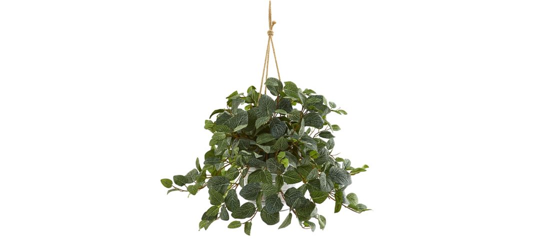 28in. Fittonia Artificial Plant in Hanging Metal Bucket
