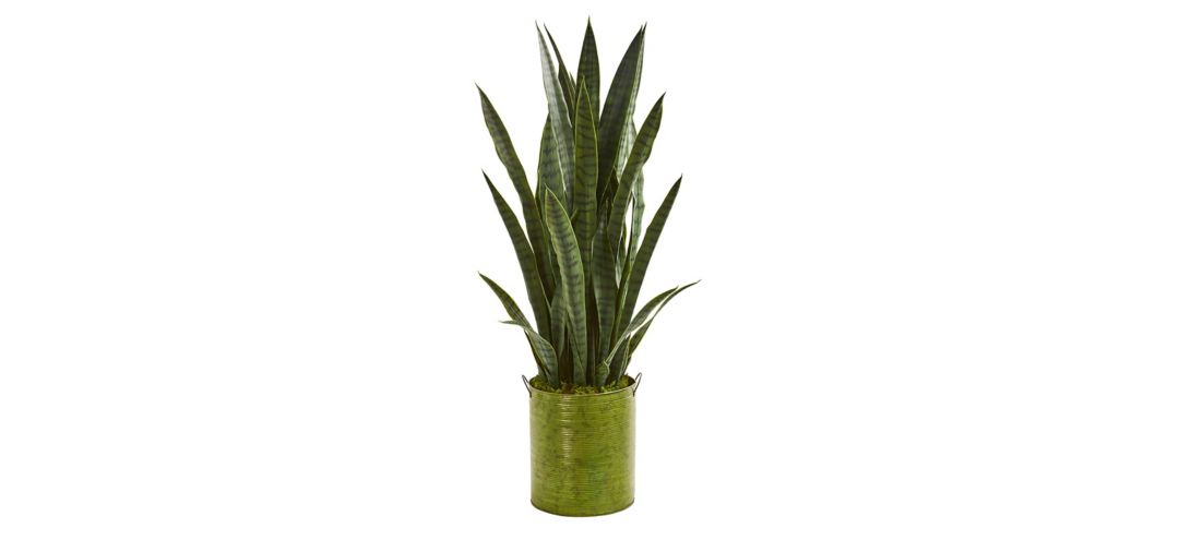39in. Sansevieria Artificial Plant in Metal Planter
