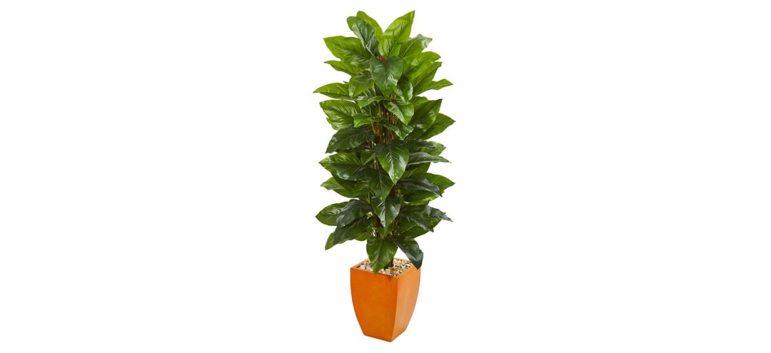 5.5ft. Large Leaf Philodendron Artificial Plant in Orange Planter