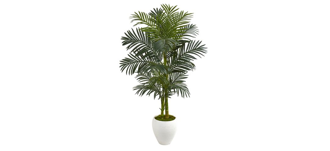 56in. Golden Cane Artificial Palm Tree in White Planter