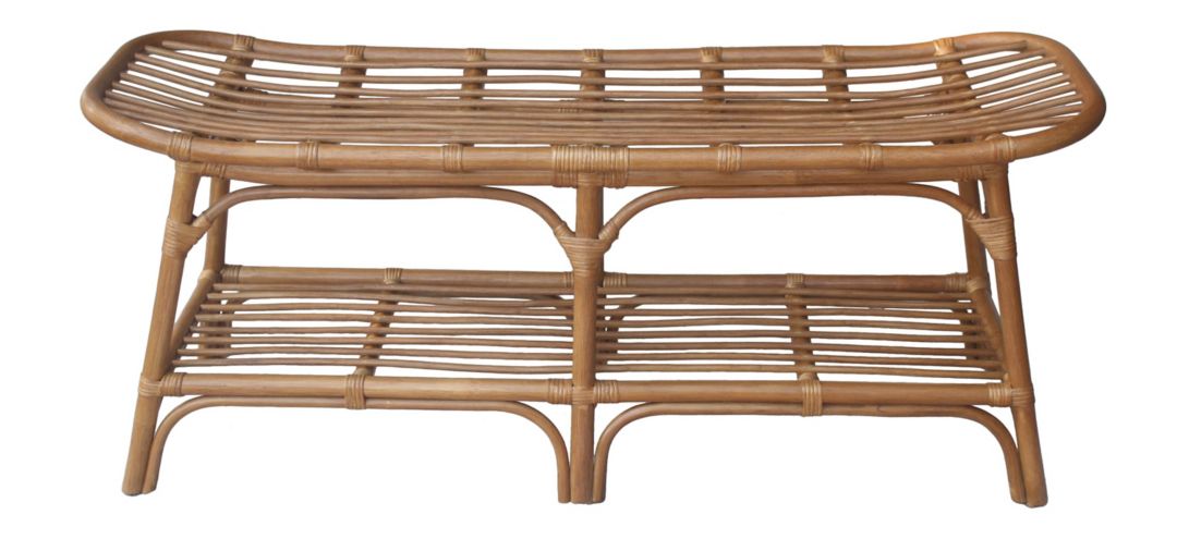 Damara Rattan Bench with Shelf