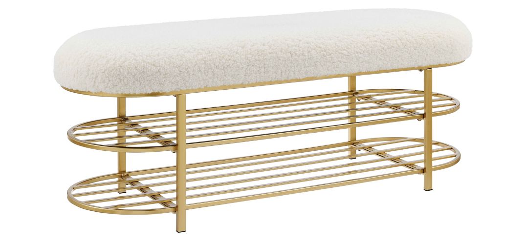 Frisly Shearling Fabric Bench with Shelf
