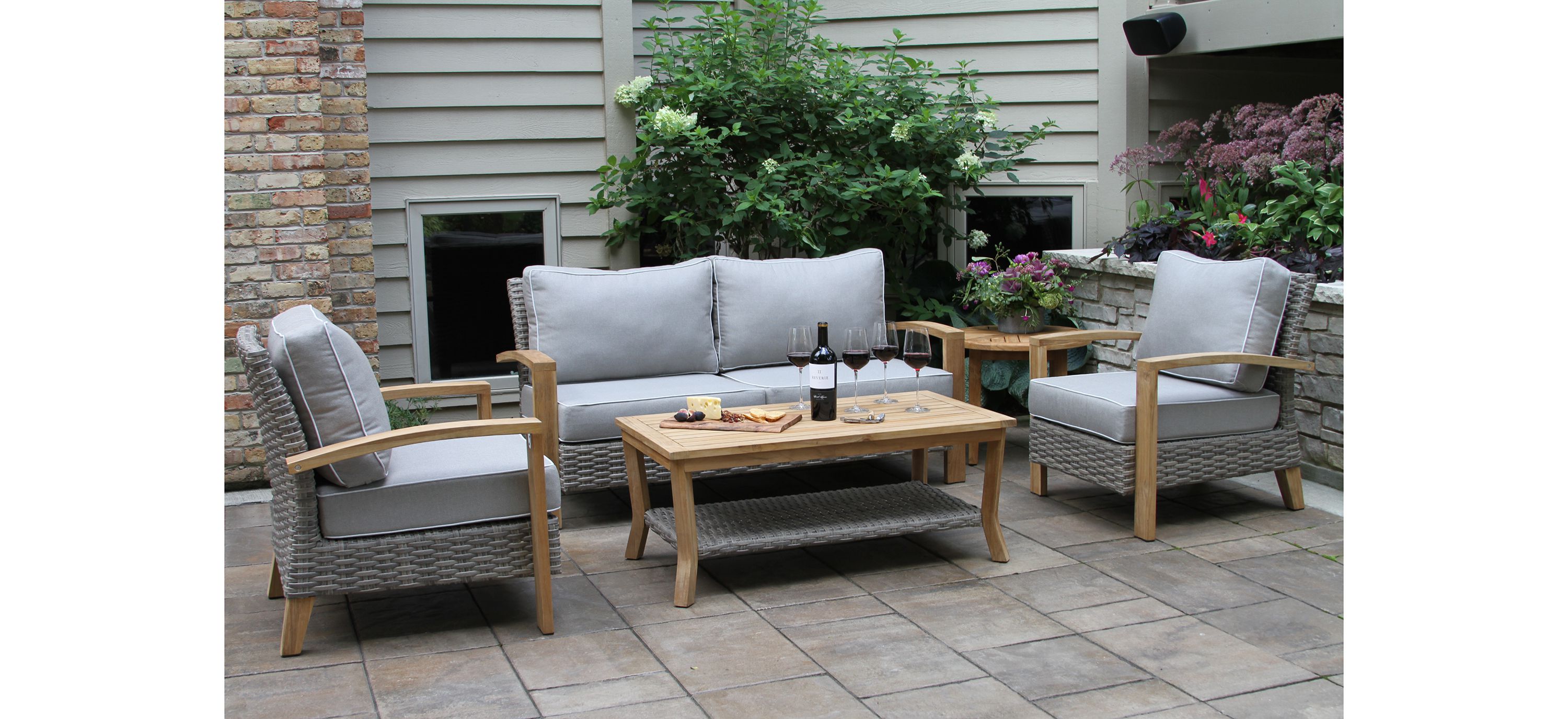 Sea Drift Wicker and Teak 4-pc. Outdoor Seating Set