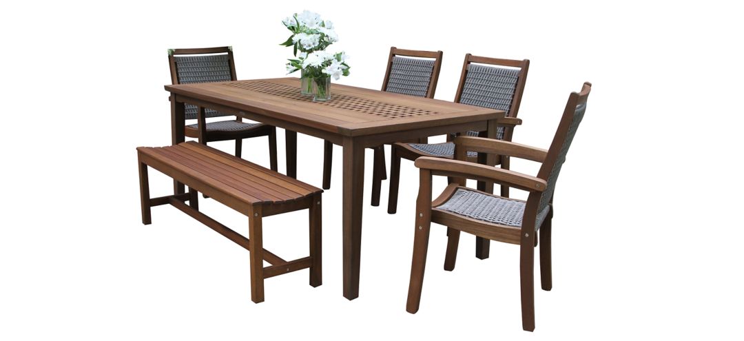 Farmhouse 6 pc. Dining Set with Wicker Chairs