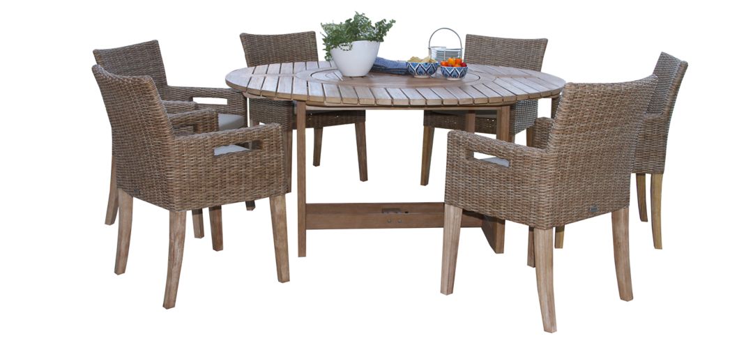 248016632 Nautical 7 pc. Lazy Susan Table with Wicker Chairs sku 248016632