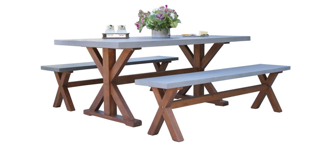 Nautical 3-pc. Eucalyptus Rectangle Outdoor Dining Set w/ Benches