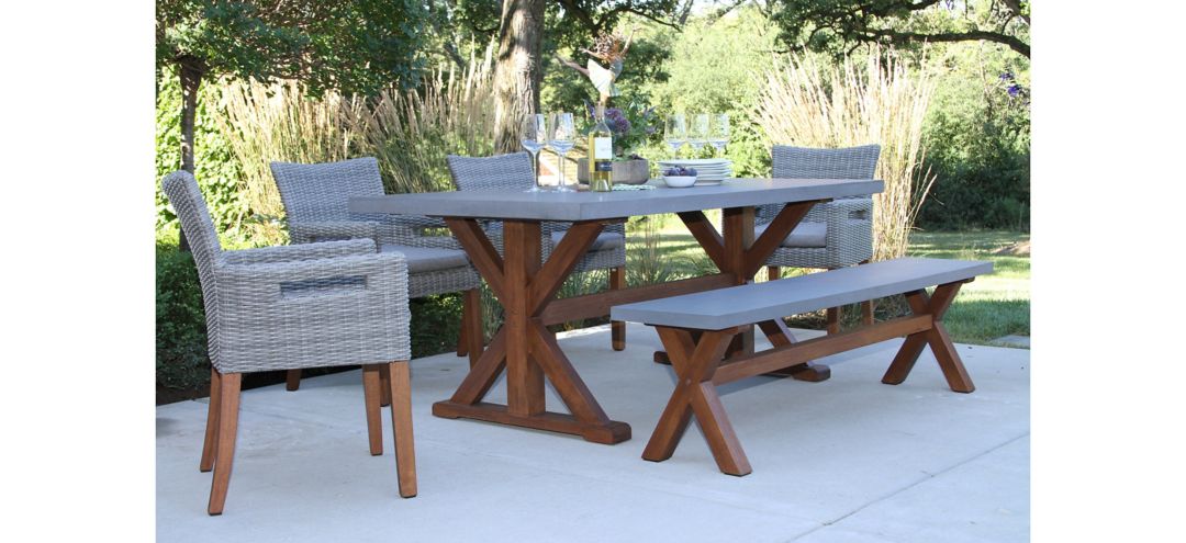 Nautical 6-pc. Wicker and Eucalyptus Outdoor Dining Set w/ Backless Bench