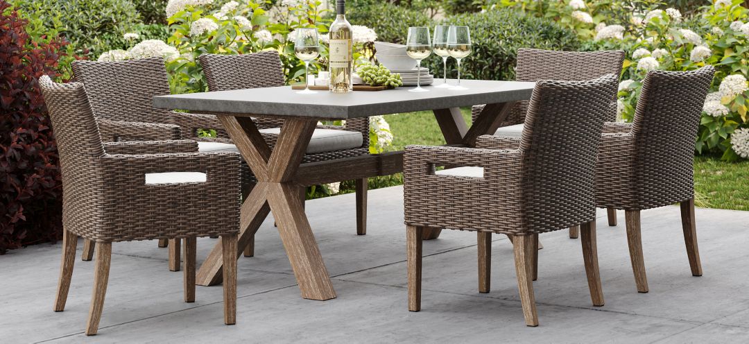 Nautical 7-pc. Wicker and Eucalyptus Rectangle Outdoor Dining Set