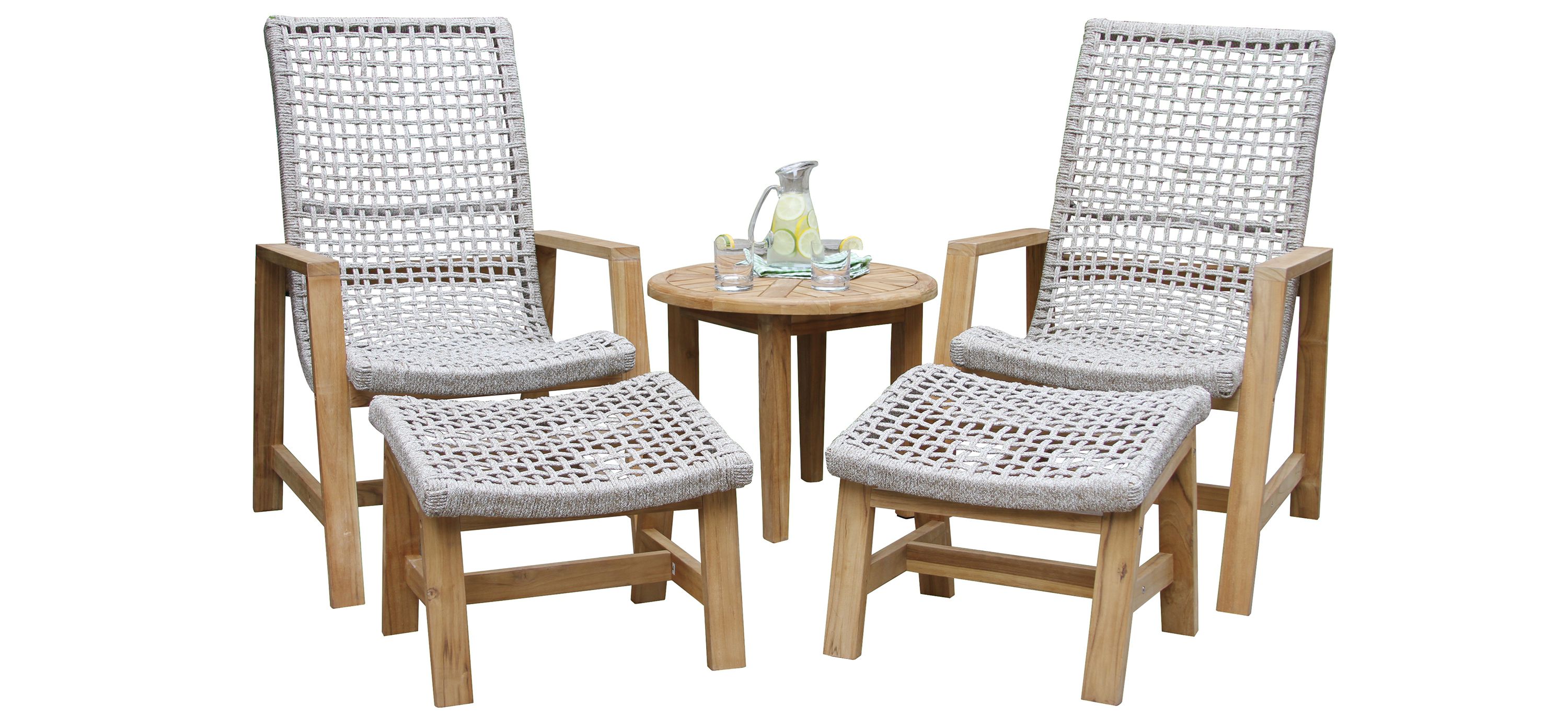 Nautical 5-pc. Teak Outdoor Lounge Set w/ Ottomans