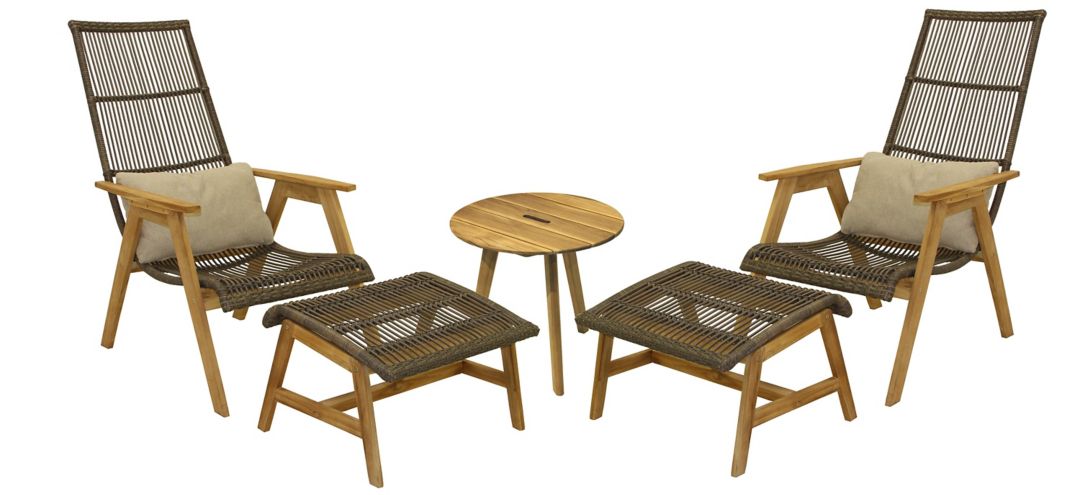 Bohemian 5-pc. Wicker and Teak Outdoor Lounge Set