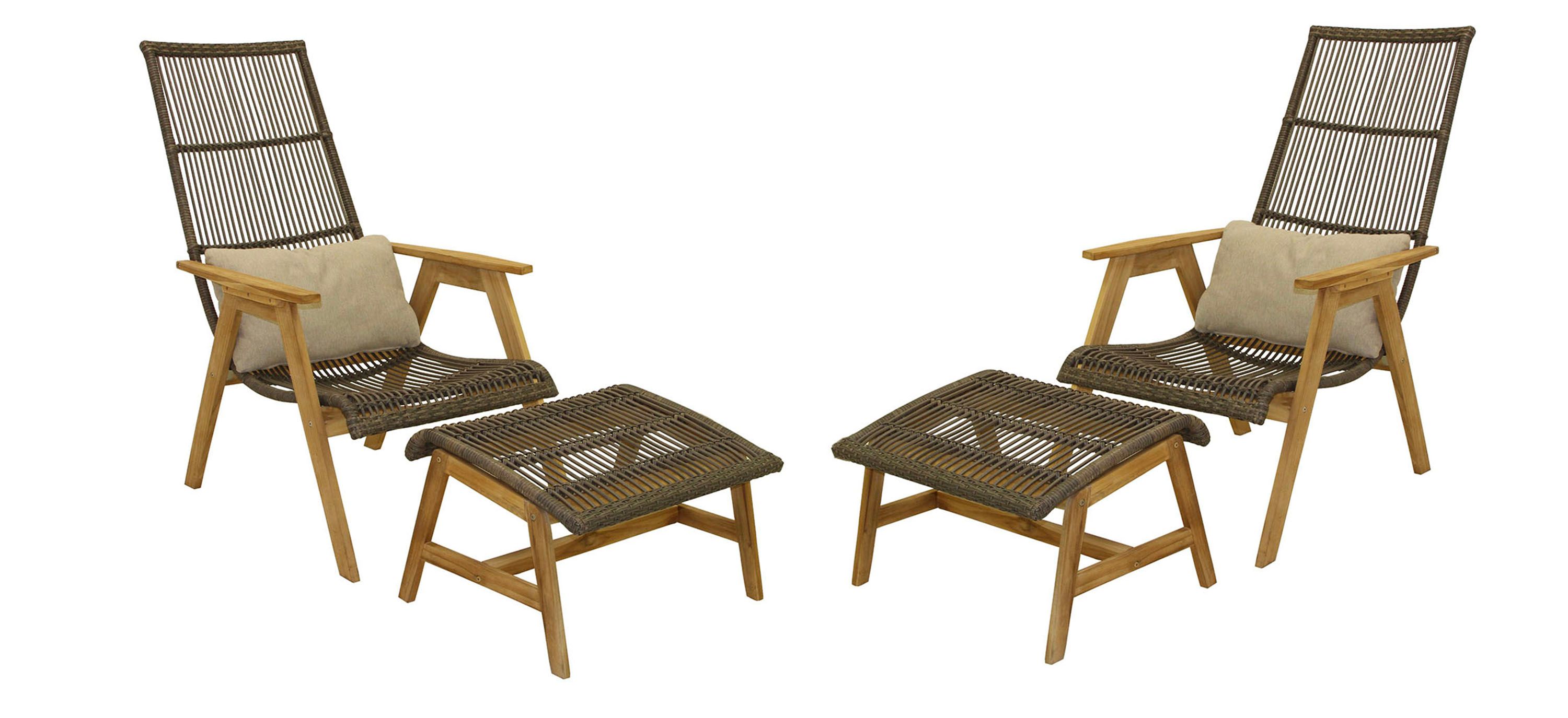 Bohemian 4-pc. Wicker and Teak Outdoor Lounge Set w/ Ottomans