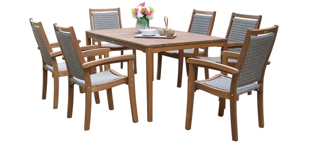 Farmhouse 7-pc. Wicker and Eucalyptus Outdoor Dining Set