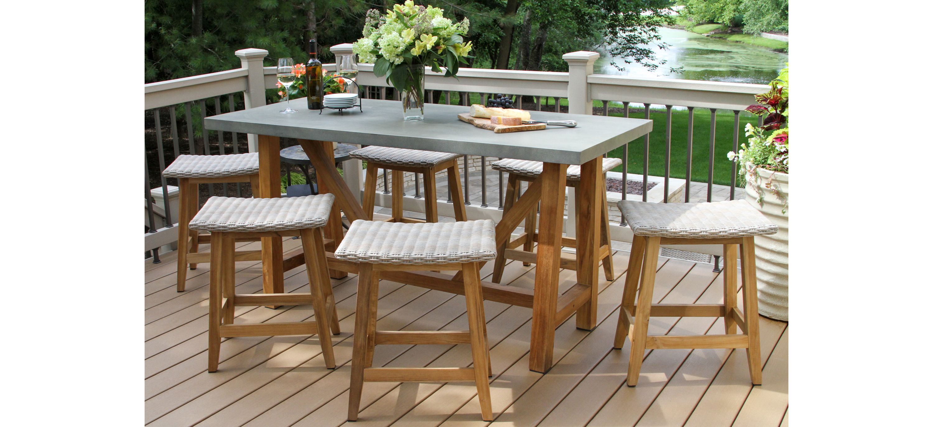 Nautical 7-pc. Wicker and Teak Counter-Height Outdoor Dining Set