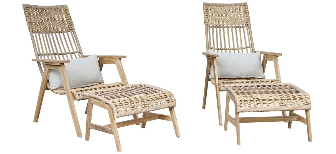 298161230 Bohemian 4-pc. Teak Outdoor Lounge Set w/ Ottomans sku 298161230