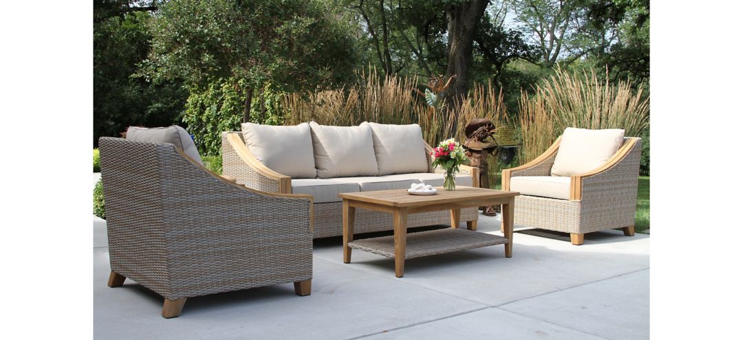 Sea Drift 4-pc. Wicker and Teak Outdoor Sofa Set with Sunbrella Cushions