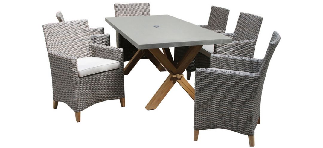Nautical 7-pc. Teak and Wicker Outdoor Trestle Dining Set