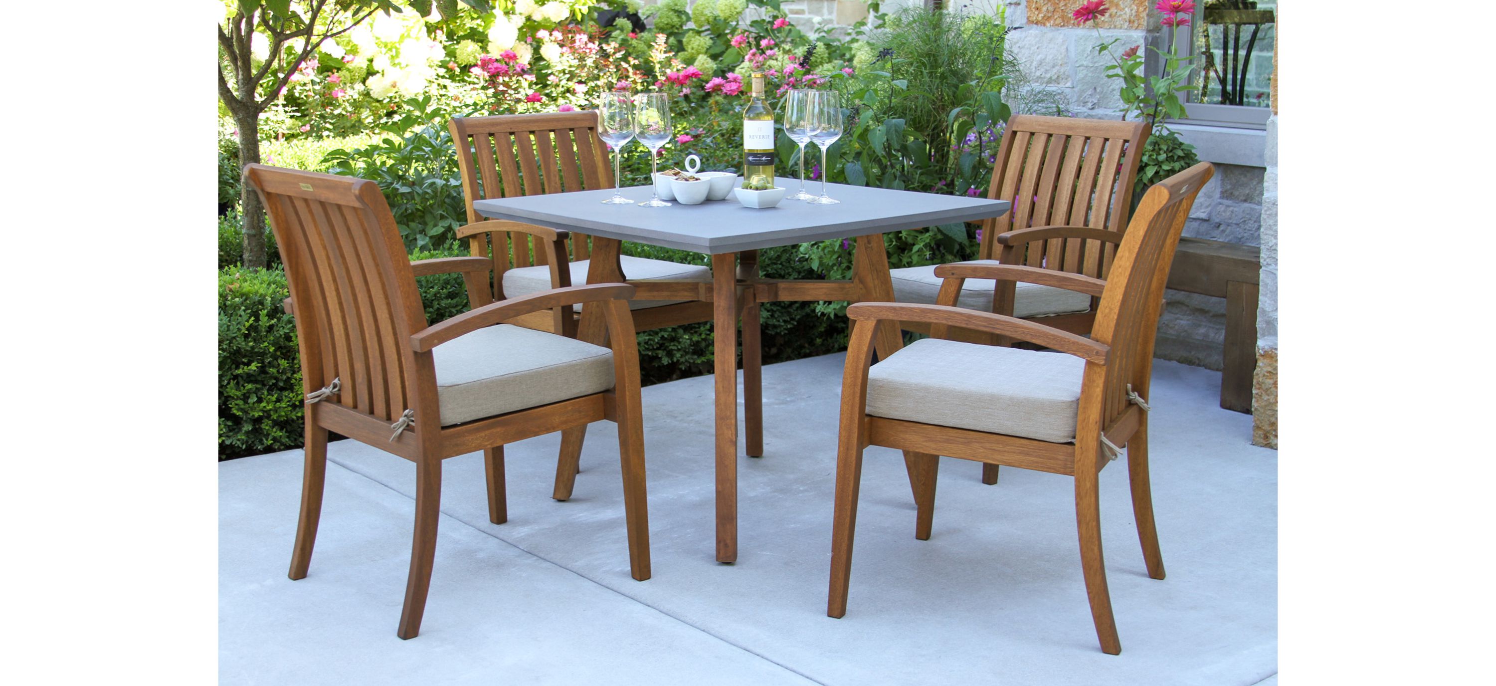 Park Lake 5-pc. Small Space Outdoor Dining Set w/ Eucalyptus Stacking Chairs