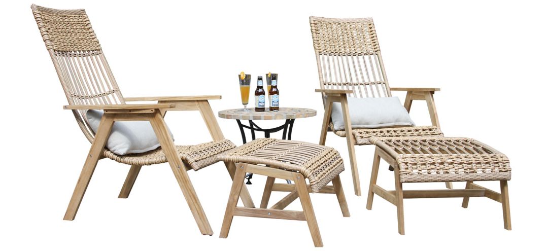 299161230 Bohemian 5-pc. Teak Outdoor Lounge Set w/ Ottomans sku 299161230