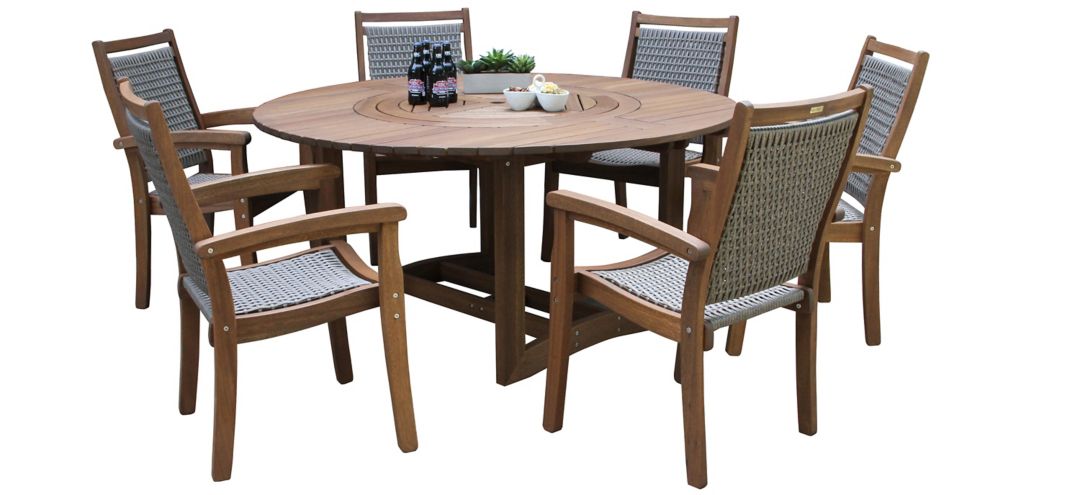 Farmhouse 7-pc. Eucalyptus Outdoor Dining Set w/ Stacking Armchairs