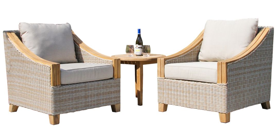 Sea Drift Outdoor 3-pc. Wicker and Teak Seating Set with Sunbrella Cushions