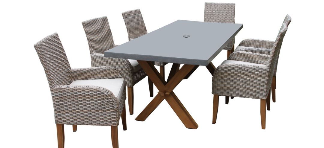 Nautical 7-pc. Teak and Wicker Outdoor Trestle Dining Set