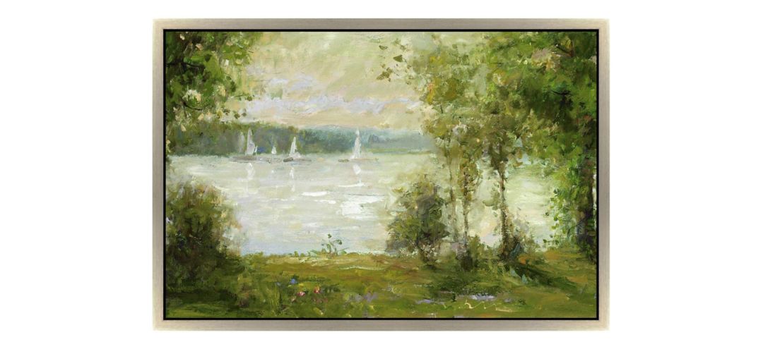 Trees with Sailboats Framed Canvas Wall Art