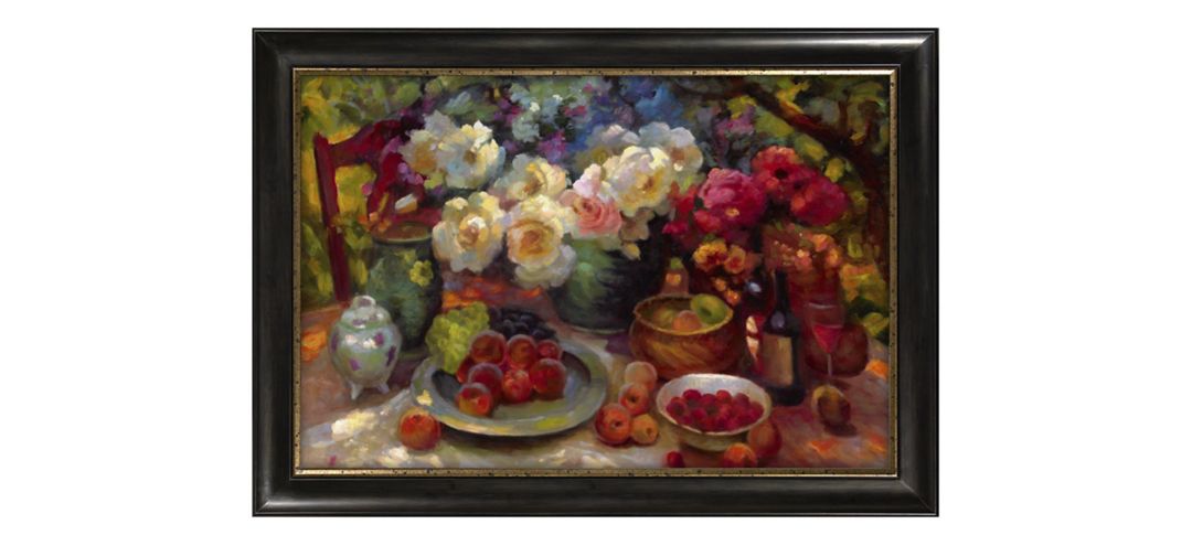 Fruits and Flowers on Table Framed Canvas Wall Art