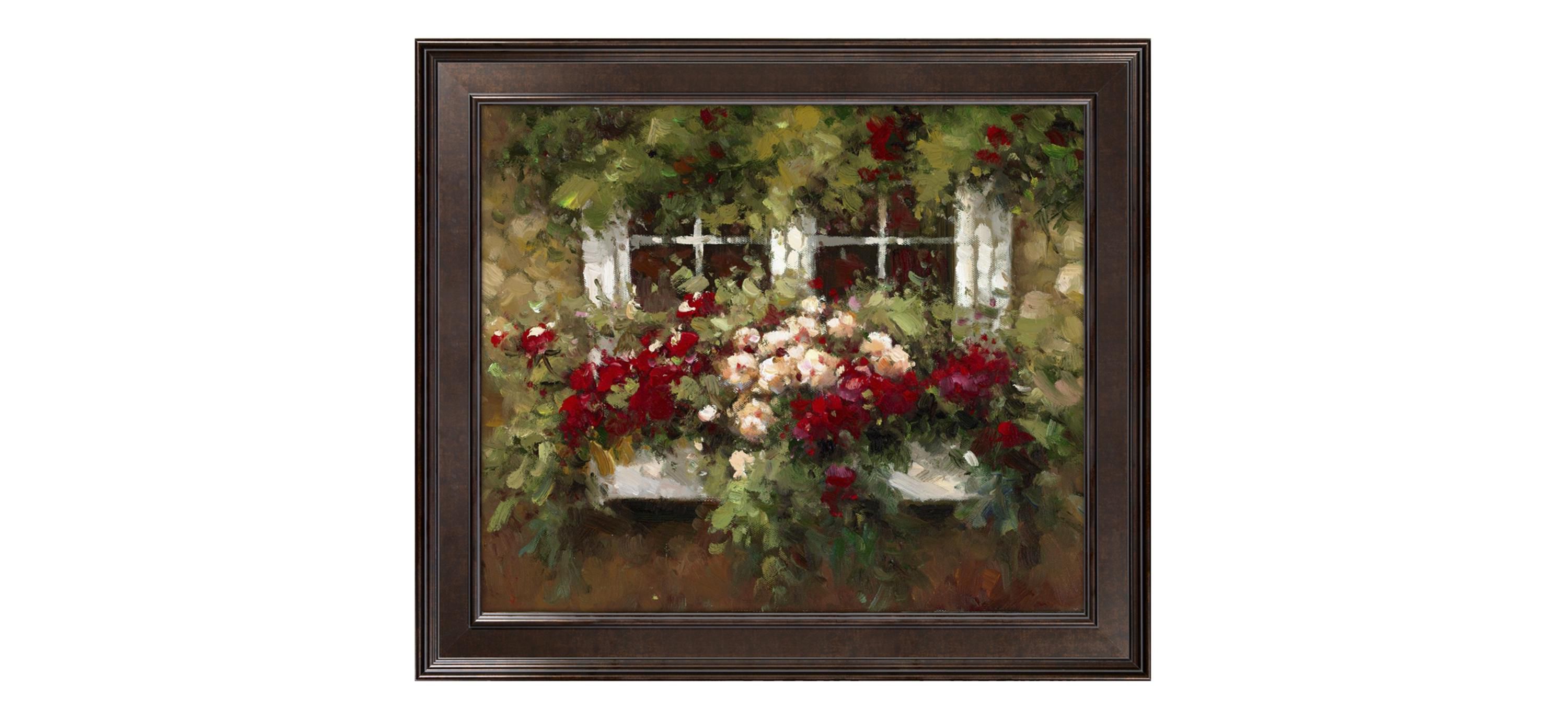 Flowers on Window Framed Canvas Wall Art