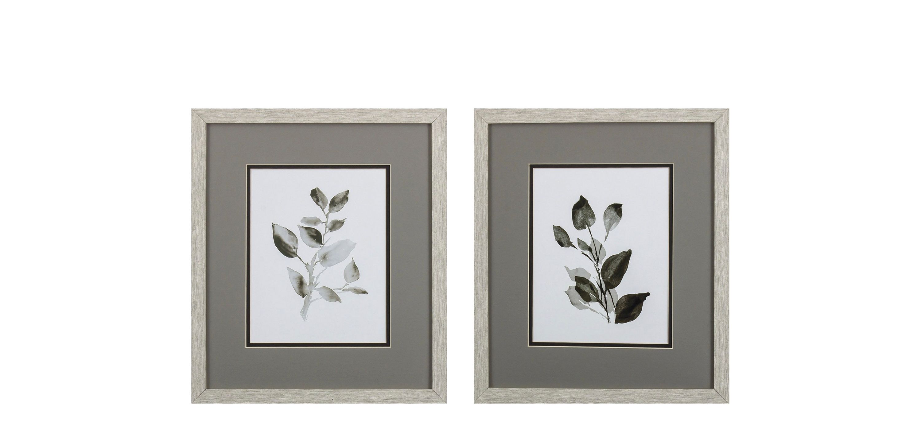 Gray Black Leaves S/2 Wall Art