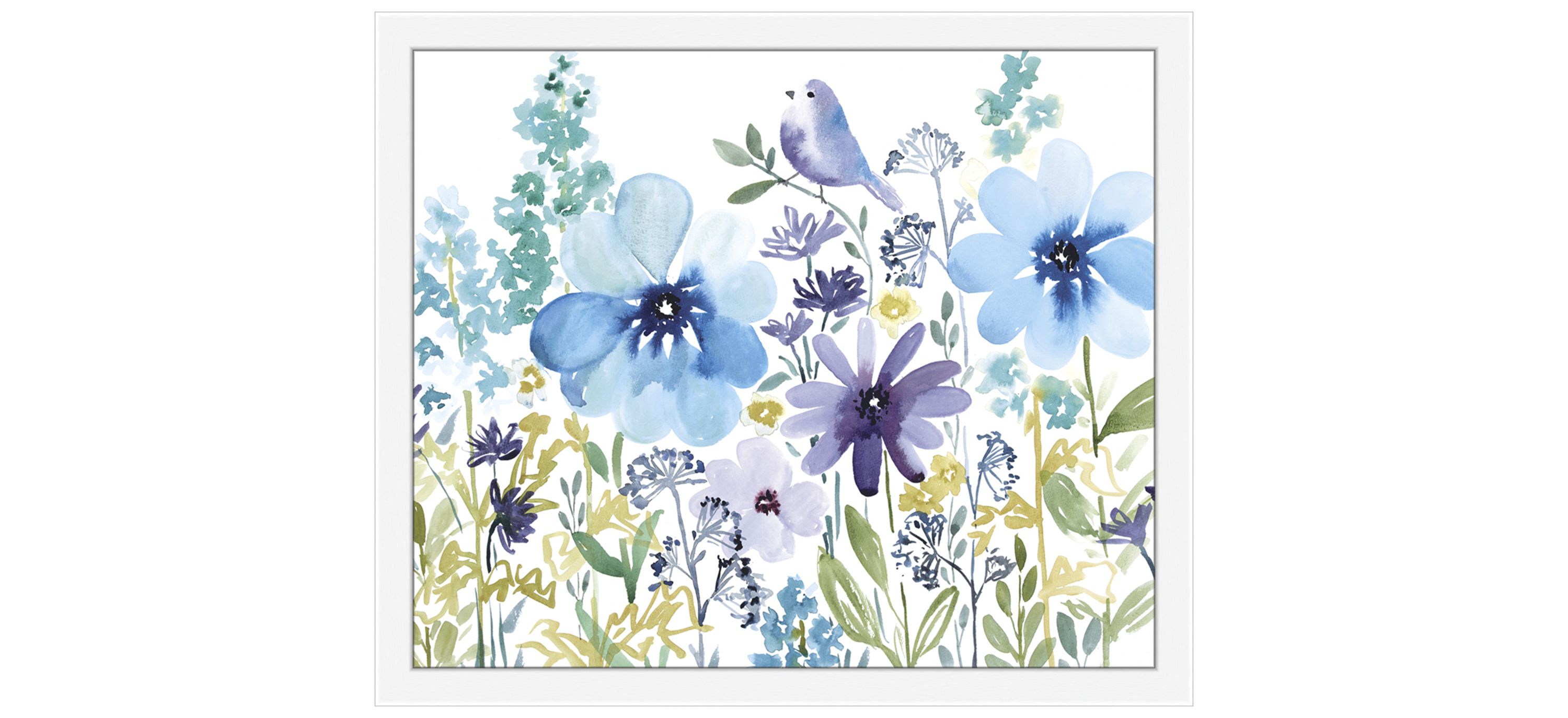 Flowers And Birds Blue Wall Art