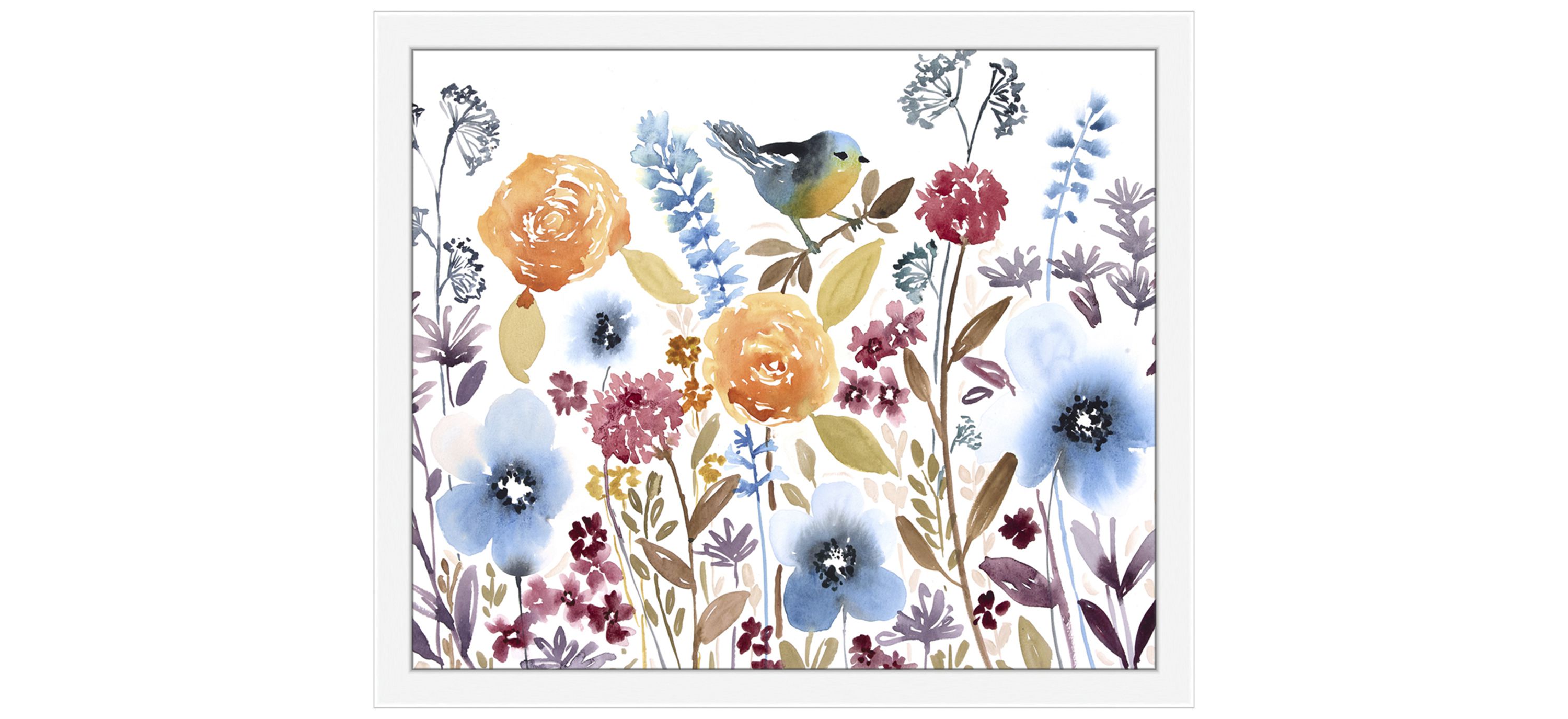 Flowers And Birds Orange Wall Art